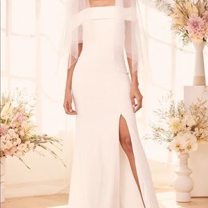 Lulu’s Aveline White Off-the-Shoulder Maxi Dress XS